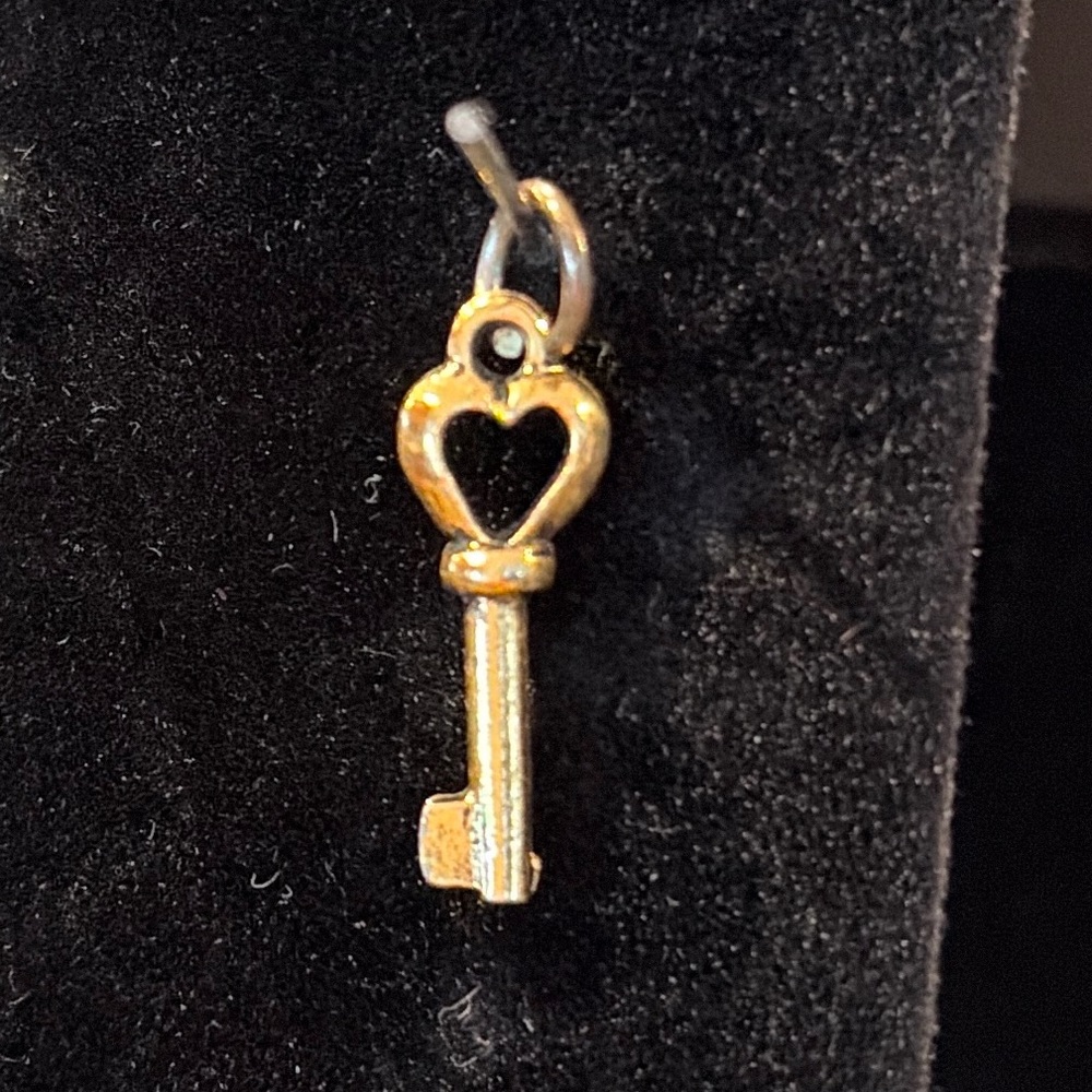 Gold Tone Heart Key Charm Dangle Earring 1” (Single)